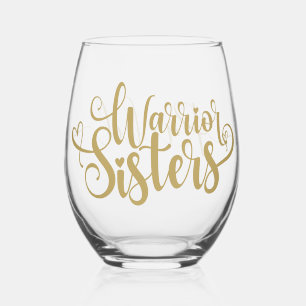 Warrior Sisters Modern Calligraphy Personalised Stemless Wine Glass