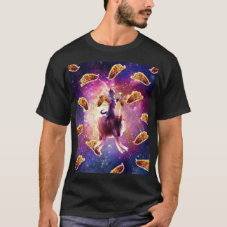 Warrior Space Cat On Wolf unicorn  T-Shirt