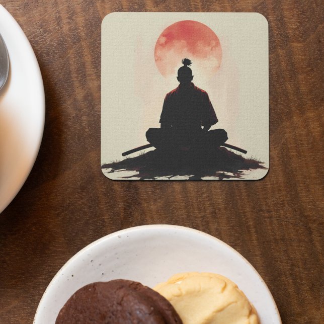 Warrior Spirit Samurai Sunset Meditation Square Paper Coaster (Creator Uploaded)