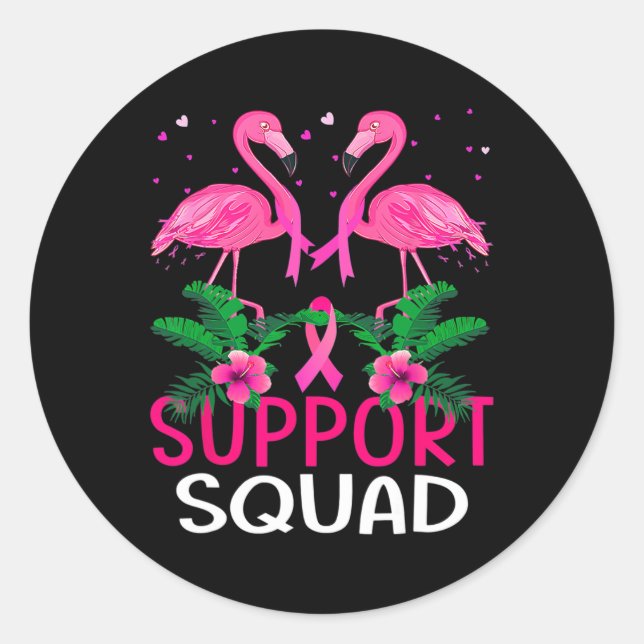 Warrior Support Squad Flamingo Breast Cancer Aware Classic Round Sticker (Front)