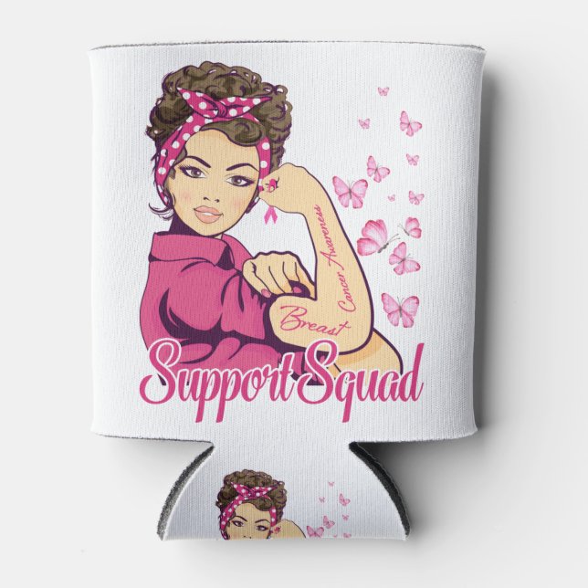 Warrior Support Squad Rosie Riveter Breast Cancer Can Cooler (Front)