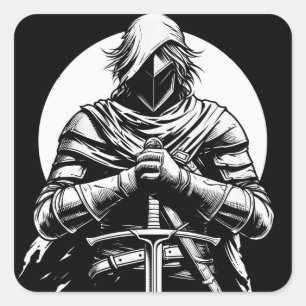 warrior sword fighter square sticker