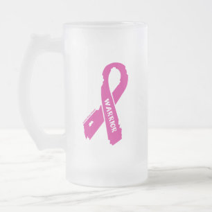 Warrior/ torn ribbon...Breast Cancer Frosted Glass Beer Mug