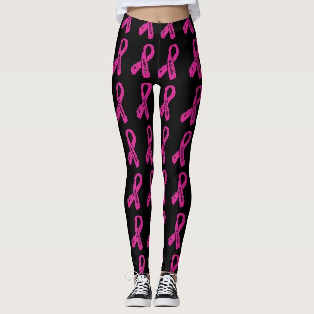 Warrior/ torn ribbon...Breast Cancer Leggings (Front)