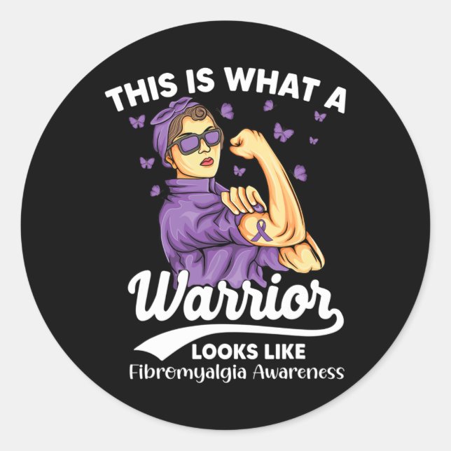 Warrior Unbreakable Fibromyalgia Awareness  Classic Round Sticker (Front)