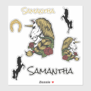 Warrior Unicorn Gold Sticker theme