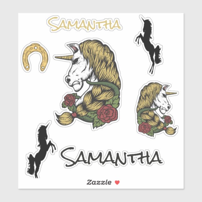 Warrior Unicorn Gold  Sticker theme (Sheet)