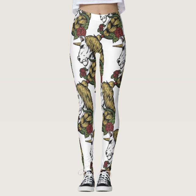 Warrior Unicorn white  Leggings (Front)
