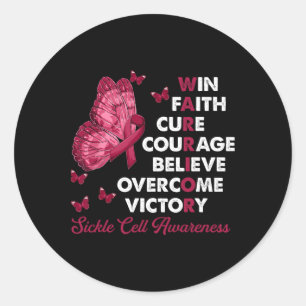 Warrior Win Faith Cure Ribbon Sickle Cell Awarenes Classic Round Sticker