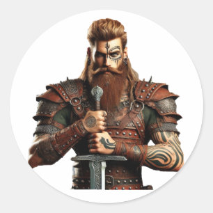 Warrior with Sword Classic Round Sticker