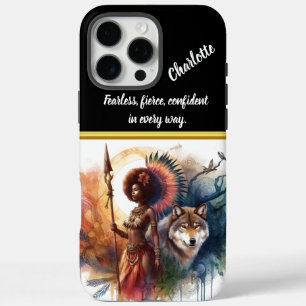 Warrior woman with wolf at dawn iPhone 16 pro max case