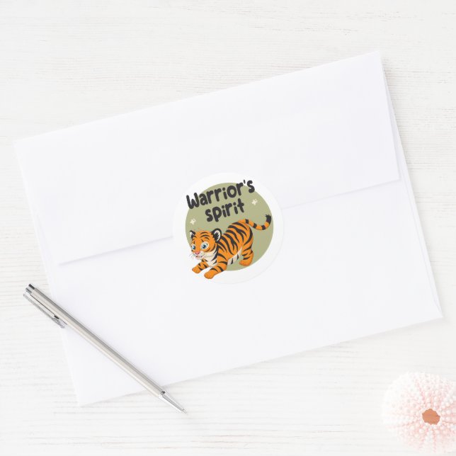Warrior's spirit Kawaii cute baby tiger orange Classic Round Sticker (Envelope)