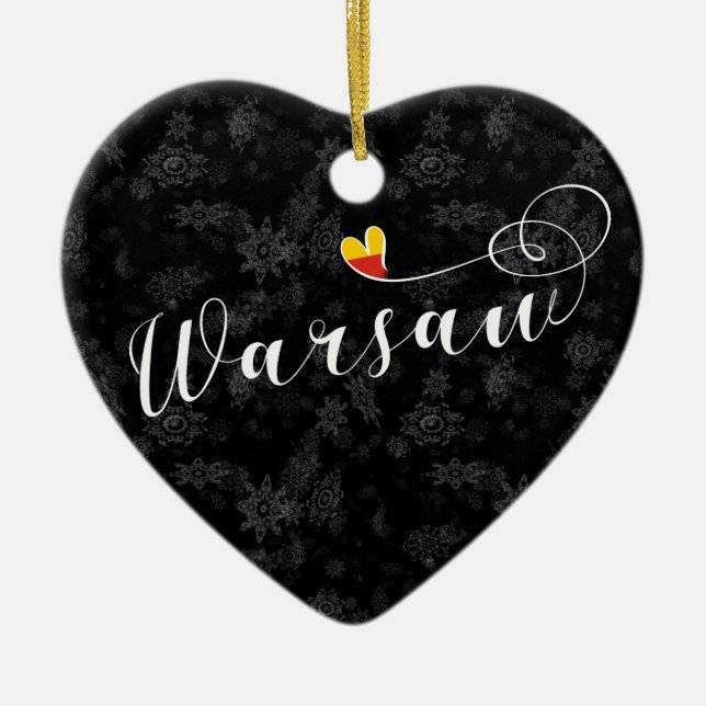 Warsaw Flag Heart, Warszawa, Poland Ceramic Tree Decoration (Front)