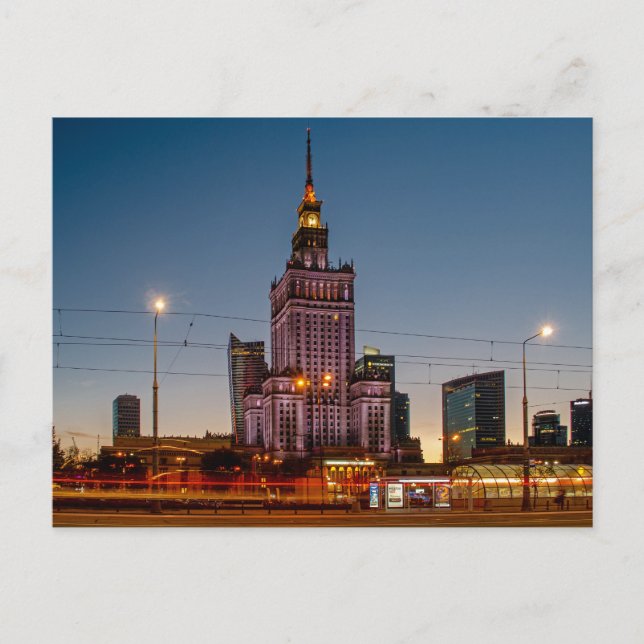 Warsaw Night Cityscape Palace of Culture  Postcard (Front)