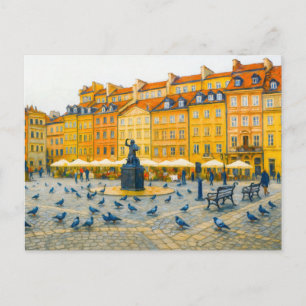 Warsaw oil painting Old Town with Syrenka Holiday Postcard