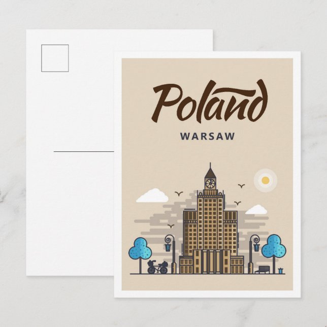 Warsaw Poland Art Travel Illustration Postcard (Front/Back)