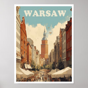 Warsaw Poland Art Vintage Travel Illustration Poster