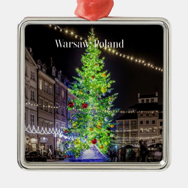 Warsaw, Poland Christmas Celebration Metal Tree Decoration (Front)