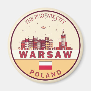 Warsaw Poland City Skyline Emblem Magnet
