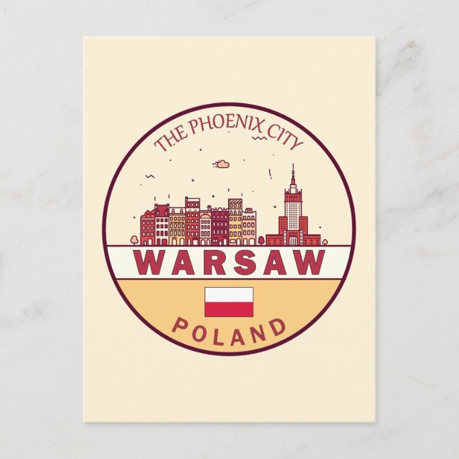 Warsaw Poland City Skyline Emblem Postcard (Front)
