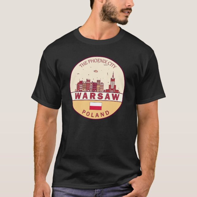 Warsaw Poland City Skyline Emblem T-Shirt (Front)