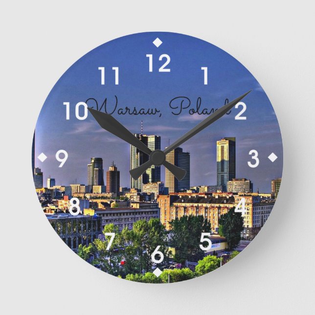 Warsaw, Poland Cityscape Round Clock (Front)