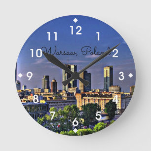 Warsaw, Poland Cityscape Round Clock