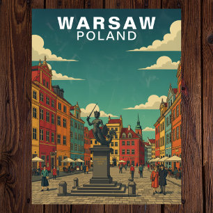 Warsaw, Poland Historic Square & Mermaid Statue Postcard