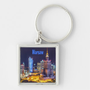 Warsaw Poland Night Skyline Warsaw Spire Key Ring