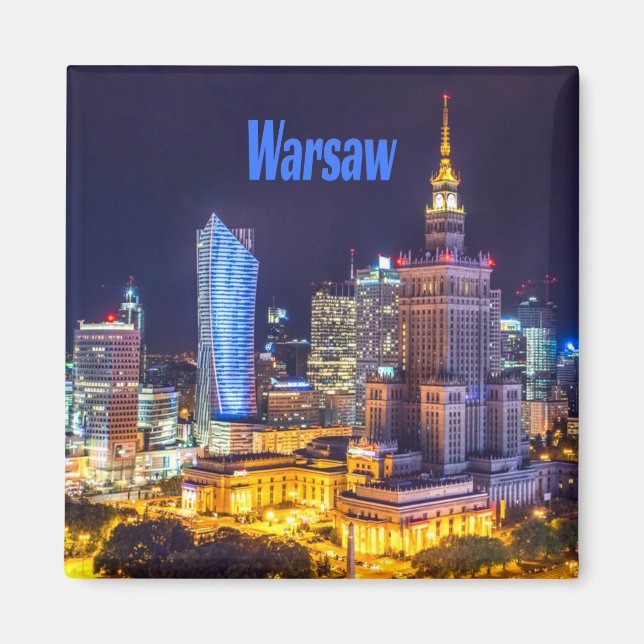 Warsaw Poland Night Skyline Warsaw Spire Magnet (Front)