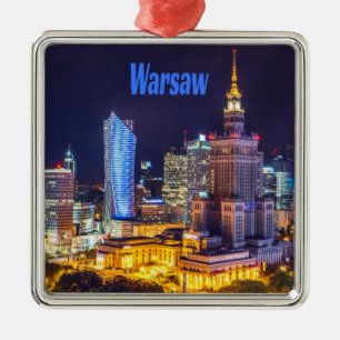 Warsaw Poland Night Skyline Warsaw Spire Metal Tree Decoration