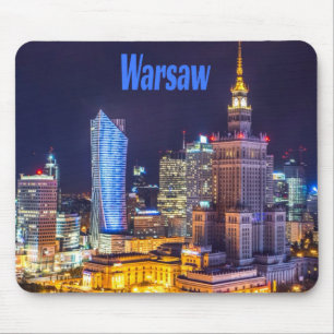 Warsaw Poland Night Skyline Warsaw Spire Mouse Mat