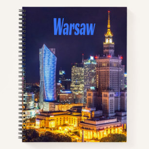 Warsaw Poland Night Skyline Warsaw Spire Notebook