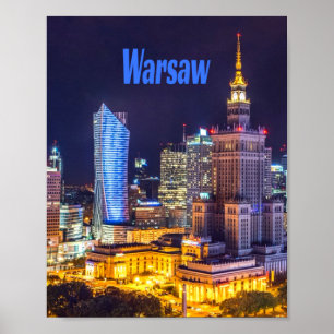 Warsaw Poland Night Skyline Warsaw Spire Poster