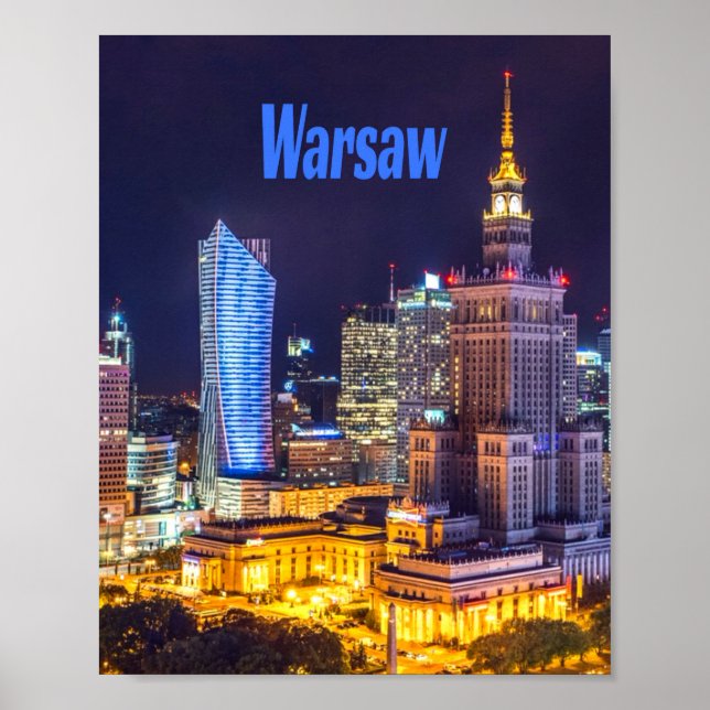 Warsaw Poland Night Skyline Warsaw Spire Poster (Front)