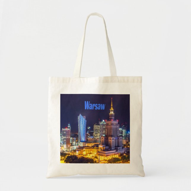 Warsaw Poland Night Skyline Warsaw Spire Tote Bag (Front)