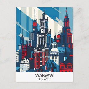 Warsaw Poland Retro Artwork Travel  Postcard