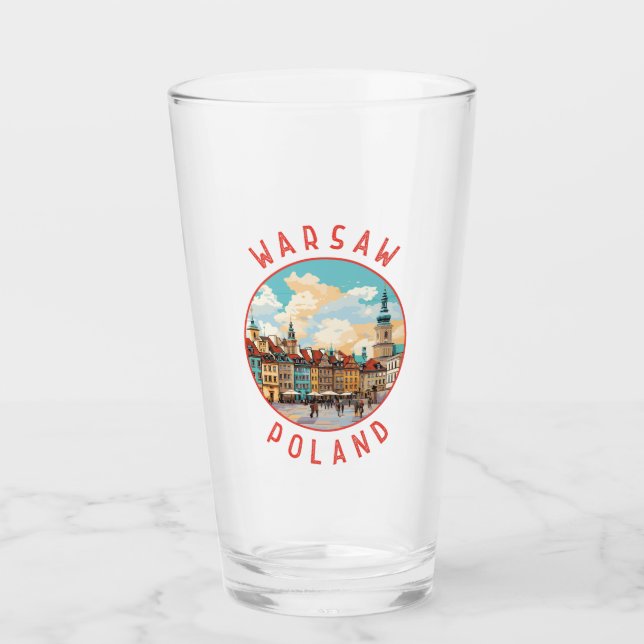 Warsaw Poland Retro Distressed Circle Glass (Front)