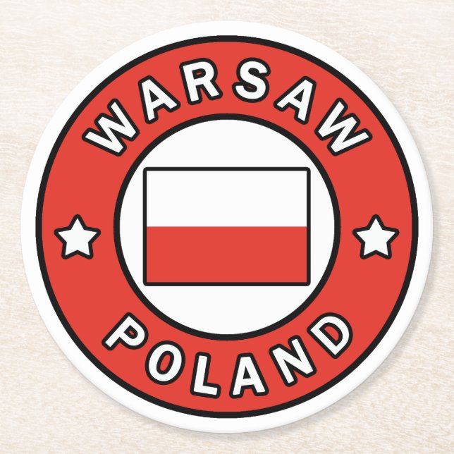 Warsaw Poland Round Paper Coaster (Front)