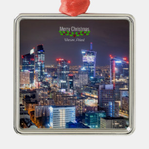 Warsaw, Poland skyline, Merry Christmas, Metal Tree Decoration