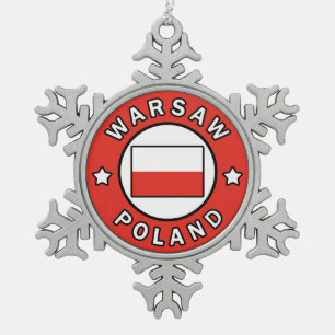Warsaw Poland Snowflake Pewter Christmas Ornament