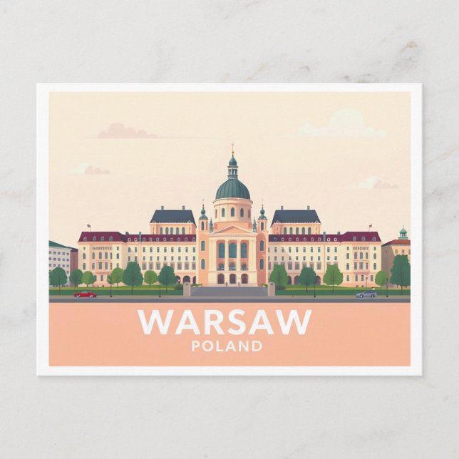 Warsaw Poland The Royal Castle Pastel Travel Postcard (Front)