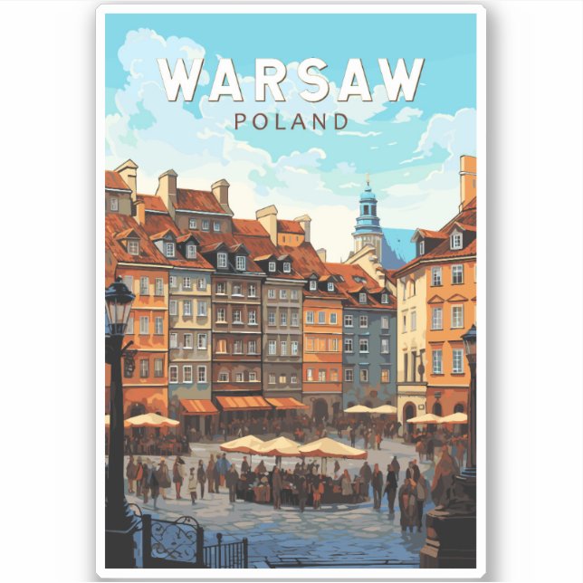 Warsaw Poland Travel Art Vintage (Front)