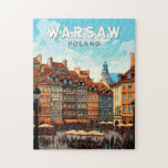 Warsaw Poland Travel Art Vintage Jigsaw Puzzle<br><div class="desc">Warsaw retro vector travel design. It's a captivating blend of architectural styles,  from the charming Old Town to the towering Palace of Culture and Science.</div>