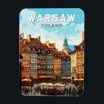 Warsaw Poland Travel Art Vintage Magnet<br><div class="desc">Warsaw retro vector travel design. It's a captivating blend of architectural styles,  from the charming Old Town to the towering Palace of Culture and Science.</div>