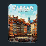 Warsaw Poland Travel Art Vintage Magnet<br><div class="desc">Warsaw retro vector travel design. It's a captivating blend of architectural styles,  from the charming Old Town to the towering Palace of Culture and Science.</div>