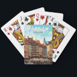 Warsaw Poland Travel Art Vintage Playing Cards<br><div class="desc">Warsaw retro vector travel design. It's a captivating blend of architectural styles,  from the charming Old Town to the towering Palace of Culture and Science.</div>