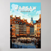 Warsaw Poland Travel Art Vintage