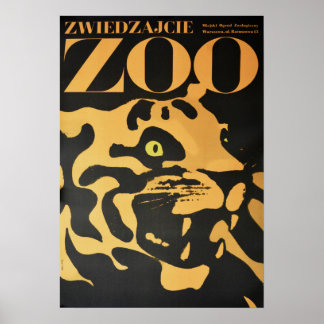 Warsaw Poland Visit The Zoo Tiger 1967 Old Poster