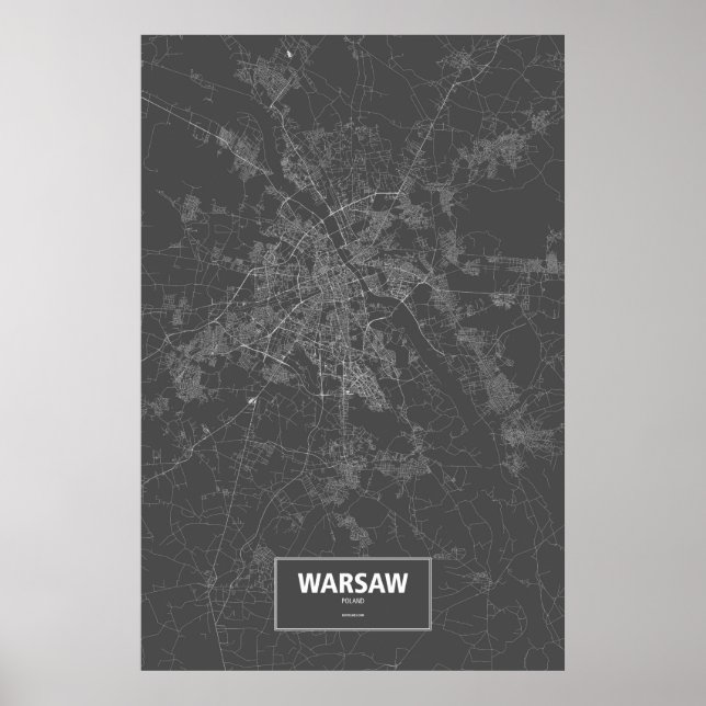 Warsaw, Poland (white on black) Poster (Front)